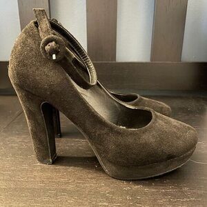 Black Suede Platform Mary Jane Heels